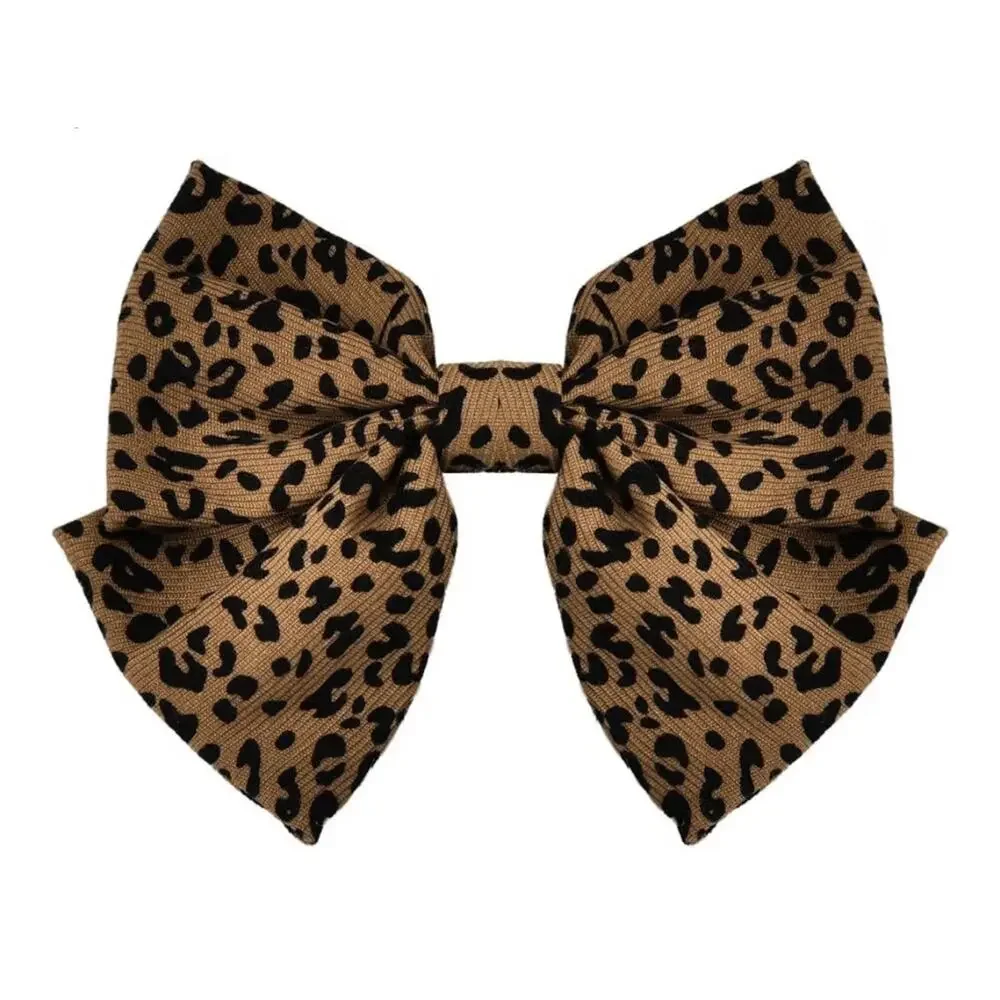 Leopard Print Hair Bow Barrette With 2 Leopard Hair Clips